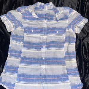 Women's Striped Button-Up Blouse - Blue and White